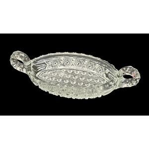 Antique 1910's Imperial Crystal Glass Nucut Relish Dish w/ Handles #495 Pattern